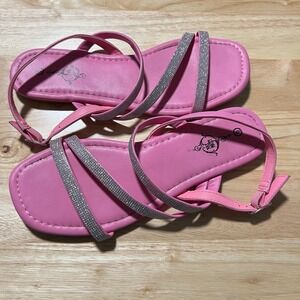 Sole Mate Women's Pink Sparkle Strap Flat Sandals Size 6